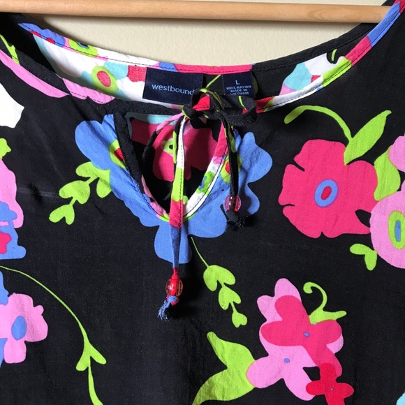 Westbound Black Floral Batwing Blouse Top Large - Picture 2 of 8